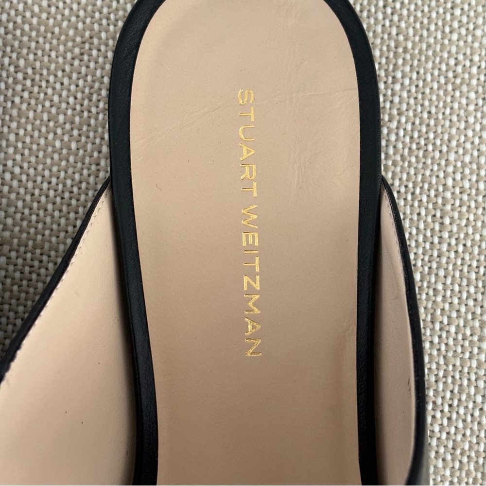 Stuart Weitzman Reese Flat Slide NIB Black Leather Mary-Jane Bows Pointy Toes 8 - Picture 12 of 15